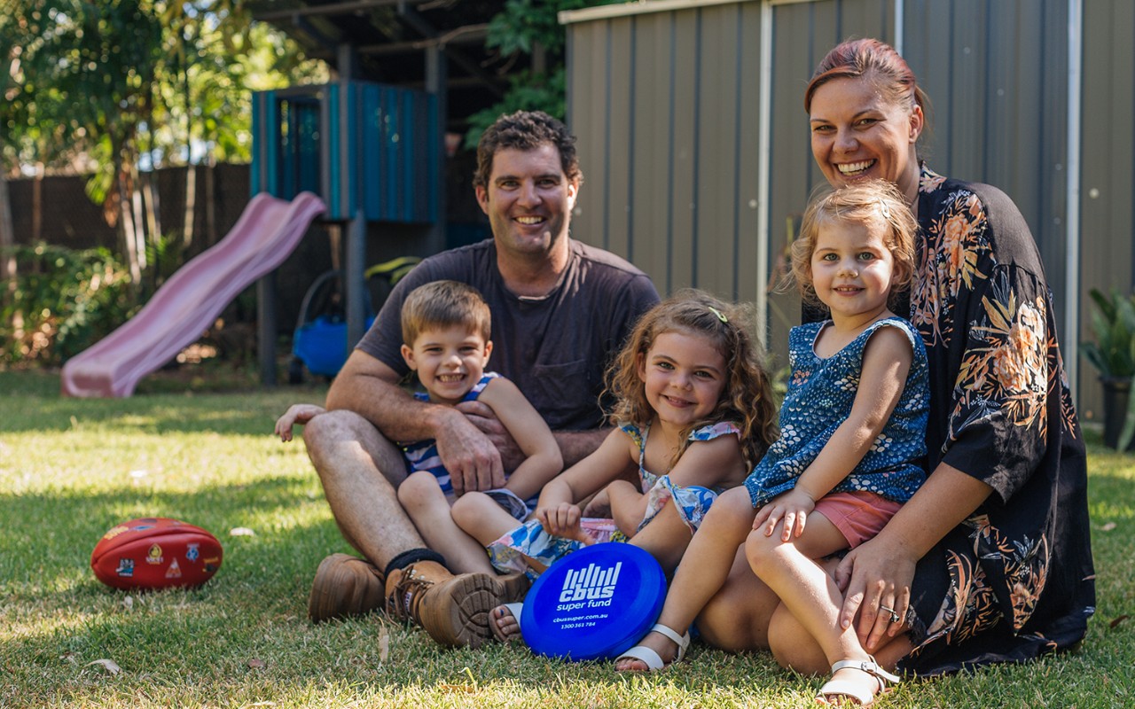 A family in the back garden